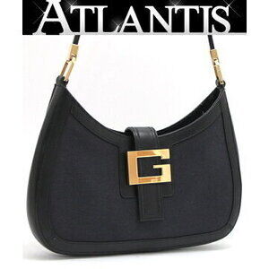 Gucci Logo Hobo Shoulder Bag Black Canvas Leather GG